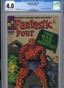 Fantastic Four 51  CGC 4.0  1966  This Man, This Monster!