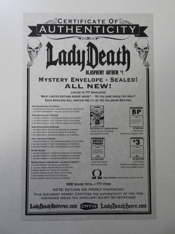 Lady Death Moments #1 Mystery Edition NM Condition! W/ COA!