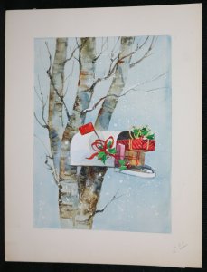 Mailbox Presents in Snow Original Christmas Greeting Card Painted Art by Phakos 