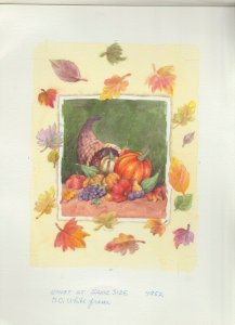 CORNUCOPIA WITH LEAVES & PUMPKIN 8.5x12 #7952 Thanksgiving Greeting Card Art