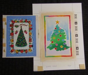 CHRISTMAS TREES with Angels & Town 2pcs 7.5x10 Greeting Card Art #243 769