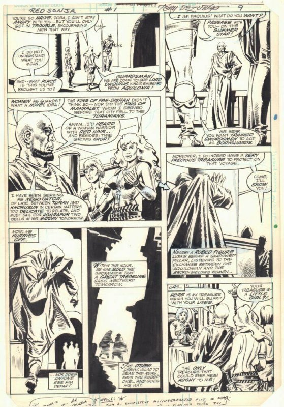 Red Sonja #1 p.7 - Red Sonja and Daquius - 1983 Signed art by Tony DeZuniga