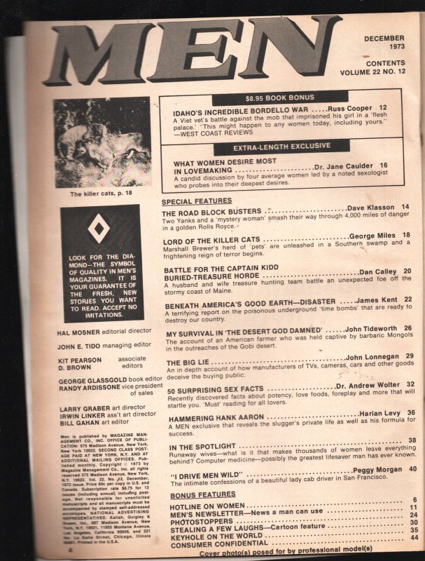 Men 12/1973-Hank AAron-Gobi Desert-Violence-exploitation-crime-terror-cheesecake