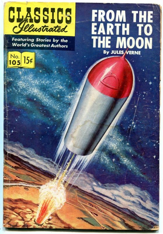 Classics Illustrated  #105 HRN 106-FROM THE EARTH TO THE MOON-VERNE-SCI-FI-v-g