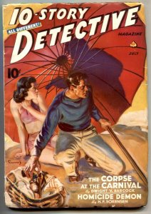 10-Story Detective Pulp July 1939- Great Saunders cover- Corpse & Carnival