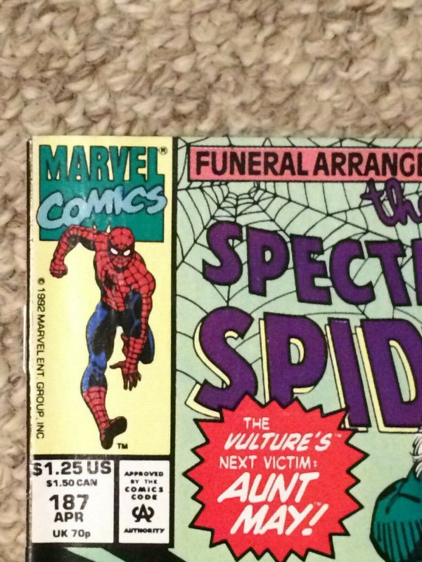 Spectacular Spider-Man #187 8.5 VF+ The Vulture's Next Victim: Aunt May! 1992 