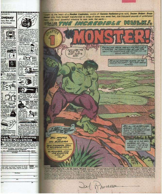 Incredible Hulk #250, 9.0or Better, Signed by Sal Buscema (3)