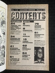 1987 AMAZING HEROES Comic Magazine #113 VG/FN 5.0 Gardner Fox / Justice Machine