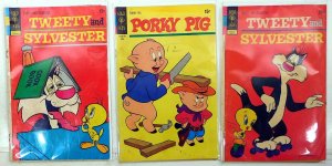 Mixed Lot 3 #Tweety and Sylvester 27, 23, Porky Pig 72 1972 Gold Key Comics