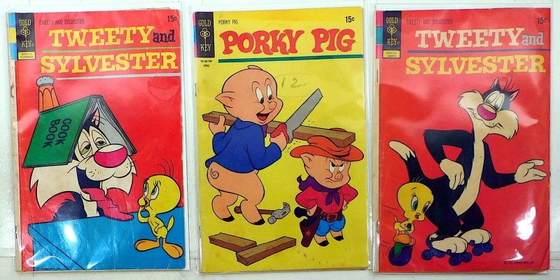 Mixed Lot 3 #Tweety and Sylvester 27, 23, Porky Pig 72 1972 Gold Key Comics
