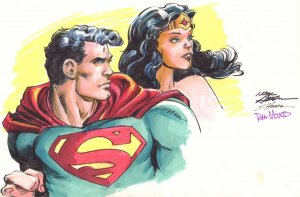 Superman and Wonder Woman Color Art - Signed art by Neal Adams & Scott Hanna