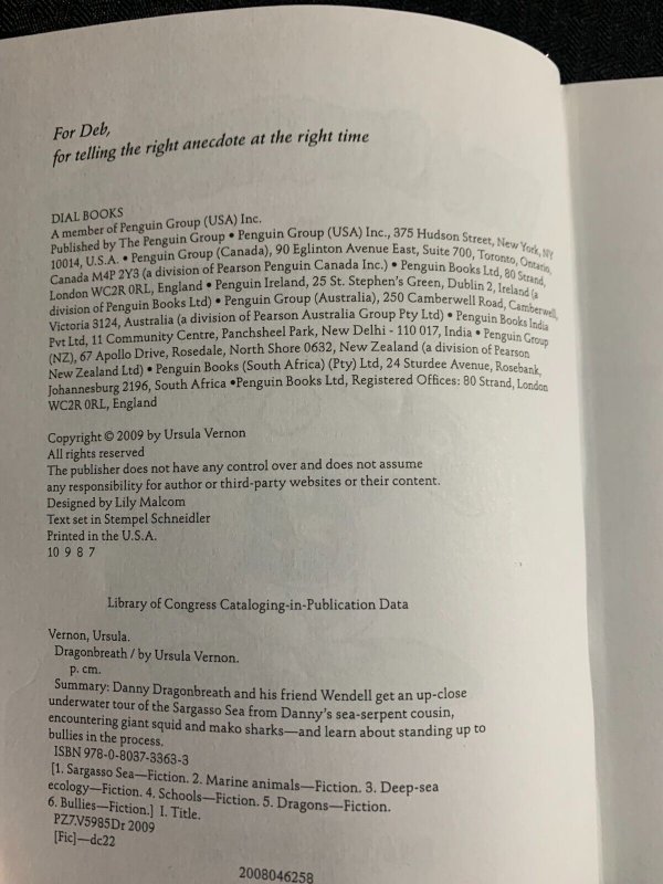 2009 DRAGONBREATH by Ursula Vernon HC FN+ 6.5 Dial Press