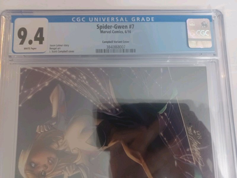 Spider-Gwen #7 J Scott Campbell Variant - 2016 - CGC 9.4