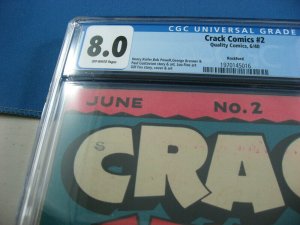 CRACK COMICS 2 CGC 8.0 ROCKFORD PEDIGREE 2ND HIGHEST GRADED LOU FINE 1940