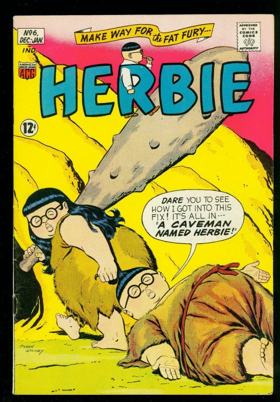 Herbie Comics #6 1964- ACG Comics- Caveman cover-Ave Gardner - FN