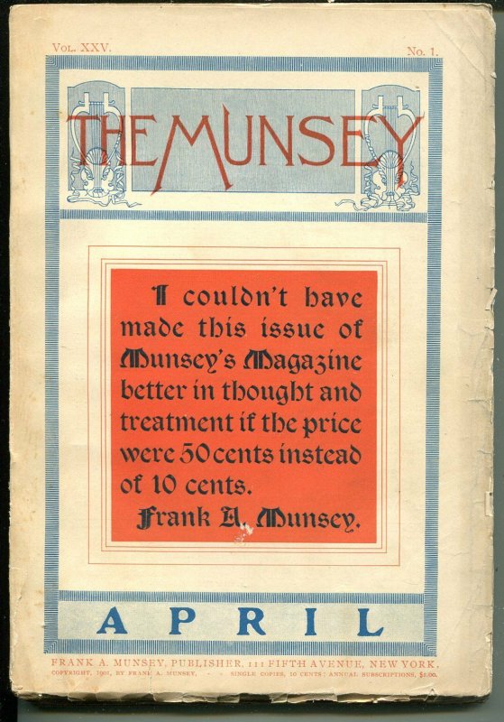 Munsey 4/1901-early pulp title-over 100 years old-VG