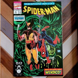 SPIDER-MAN #9 NM- 9.2 (Marvel 1991) McFarlane art, WOLVERINE Perceptions Pt 2 