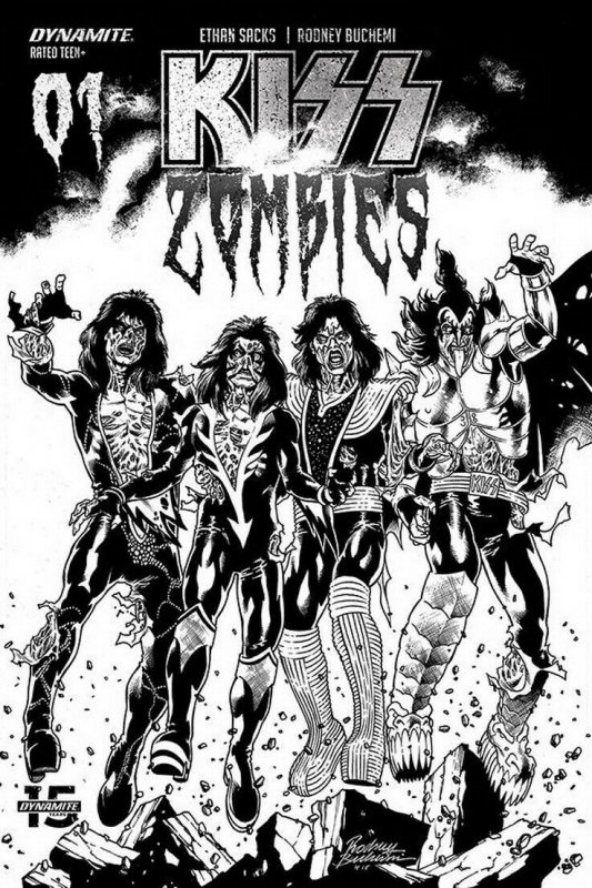 KISS ZOMBIES (2019 DYNAMITE) #1 VARIANT 1:30 BUCHEMI B&W INCV PRESALE-11/06