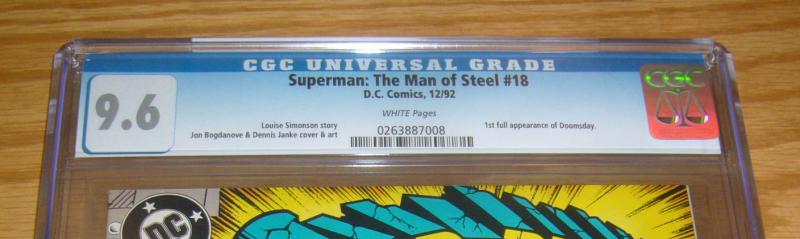 Superman: the Man of Steel #18 CGC 9.6 first appearance of doomsday - 1st key