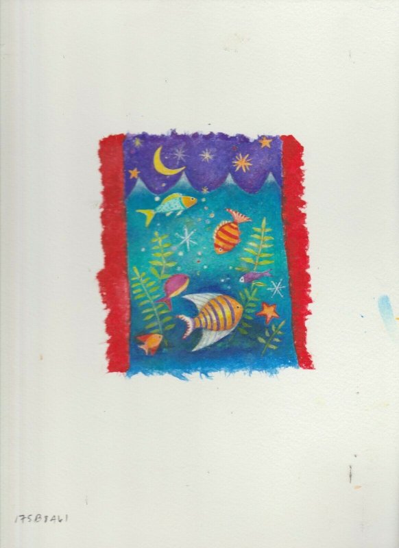 HAPPY BIRTHDAY Colorful Fish w/ Night Sky 9x12 Greeting Card Art #B8461