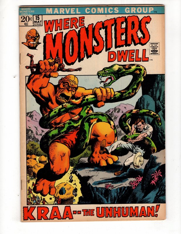 Where Monsters Dwell #15 (1972)  KRAA - - THE INHUMAN! Marvel Horror / ID#398-B