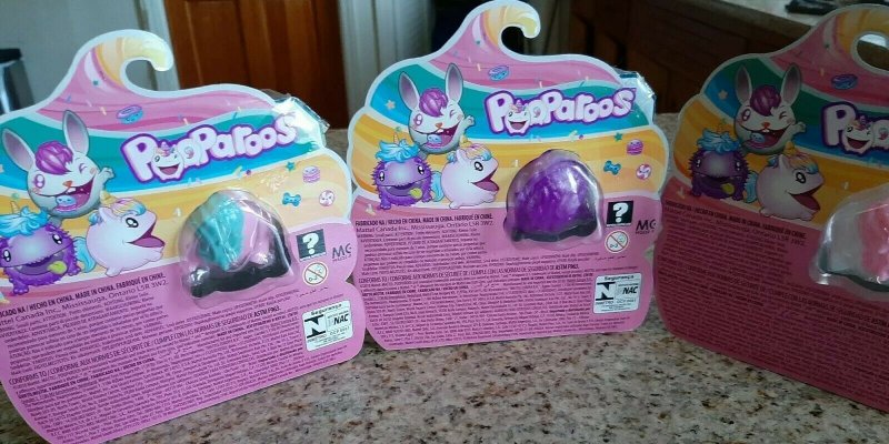 Authentic pooparoos Unicornio púrpura, blanco y rosa Bolsa Ciega de Baño Mascota Lote De Juguete 