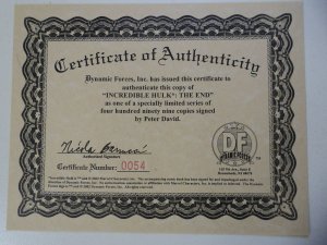 Hulk: The End (2002) Signed by Peter David W/ COA NM Condition