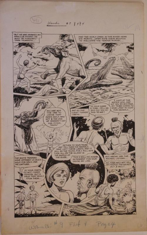 HENRY KIEFER original art, WAMBI JUNGLE BOY #9 pg 4, 14x23, 1950, Elephant,Crocs 