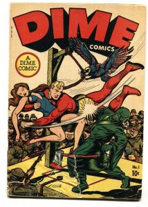 Dime Comics #1 1945-WWII-L.B. Cole-Hanging cvr-Fanged Asian villain-comic book