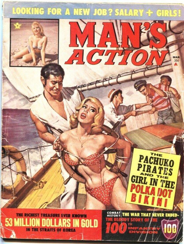 MAN’S ACTION-MAR 1964-BONDAGE-TERROR-PIRACY COVER-CHEESECAKE-PULP