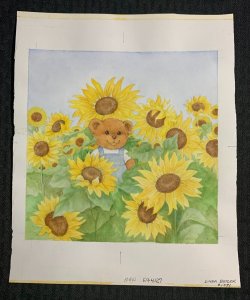 NOTE CARD Cute Bear with Sunflowers 9x11 Greeting Card Art #4127 w/ 7 Cards