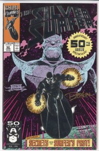 SILVER SURFER 50 Signed Ron Lim In 1992 ORIGIN retold THANOS Embossed Cover 1992