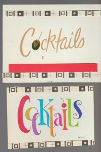 COCKTAILS INVITE Lettering with Cherry & Olive 7x5.5 Greeting Card Art LOT of 2