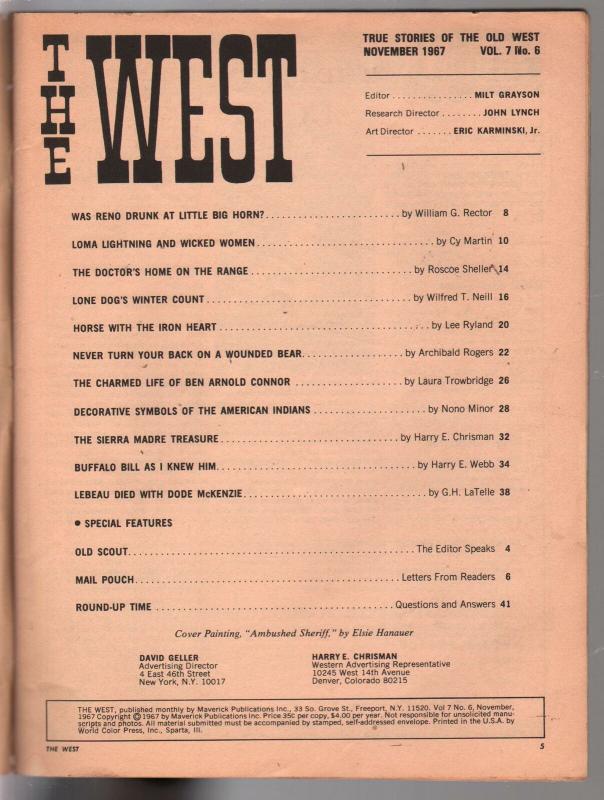 West 11/1967-Little Big Horn-Gen Reno-Buffalo Bill-pulp thrills-VG