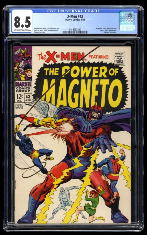 X-Men #43 CGC VF+ 8.5 Magneto Quicksilver Scarlet Witch Appearance!