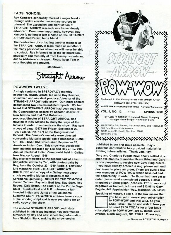 Straight Arrow Pow-Wow Vol. #4 #12 1989- Western fanzine newsletter