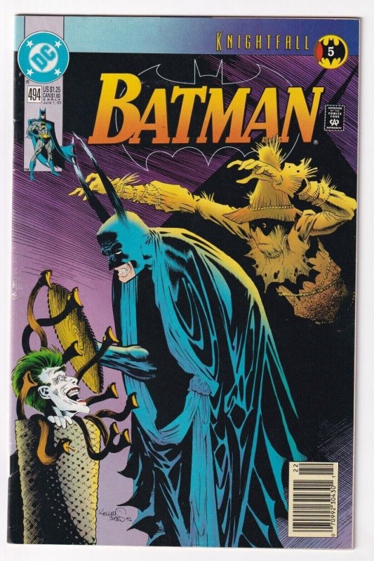 Batman #494 KnightFall June 1993 DC Joker Scarecrow Moench Aparo Mandrake Robin