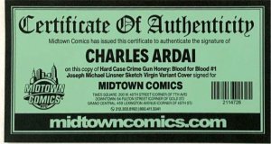 Gun Honey Blood For Blood #1  LINSNER SKETCH COVER SIGNED CHARLES ARDAI W/COA NM