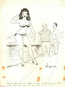 Bikini Brunette - 1959 Humorama gag art by W. Fitzpatrick