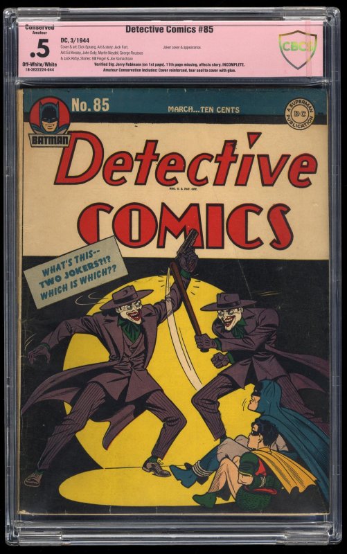 Detective Comics #85 CBCS P 0.5 Off White to White (Restored) 2 Jokers Cover!