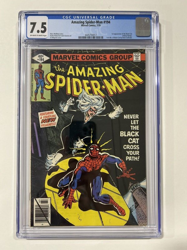 Amazing Spider-Man 194 1979 CGC 7.5 OW/W pages Marvel Comics 1st Black Cat