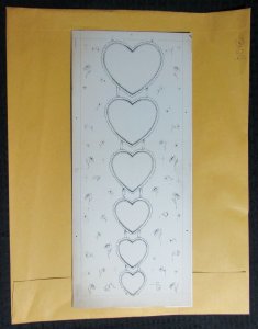 VALENTINES DAY Hearts with Flowers & Ribbon 7x16 Greeting Card Art #V3124