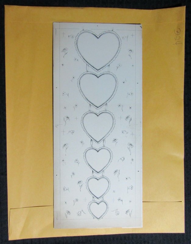 VALENTINES DAY Hearts with Flowers & Ribbon 7x16 Greeting Card Art #V3124