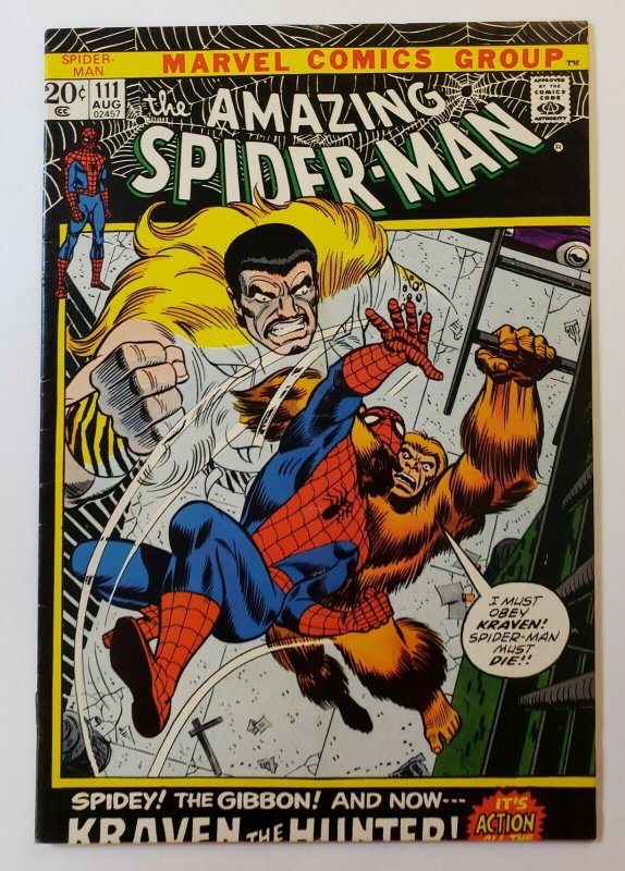 Amazing Spider-Man #111 FN/VF Marvel Bronze Age 1972: Kraven The Hunted!