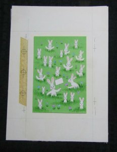 EASTER Cute Bunny Rabbits w/ Sign & Flowers 6.5x9 Greeting Card Art #E2252