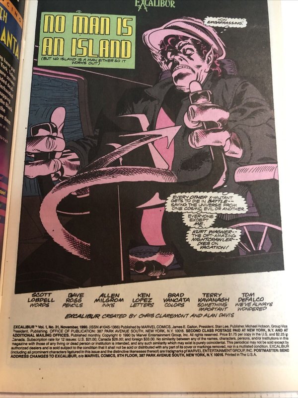 Excalibur(1990)#31 VF/NM Signed & Sketch Scott Lobdell ~ Marvel Comics | Milgrom