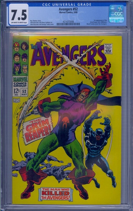 AVENGERS #52 CGC 7.5 1ST GRIM REAPER BLACK PANTHER JOINS AVENGERS JOHN BUSCEMA