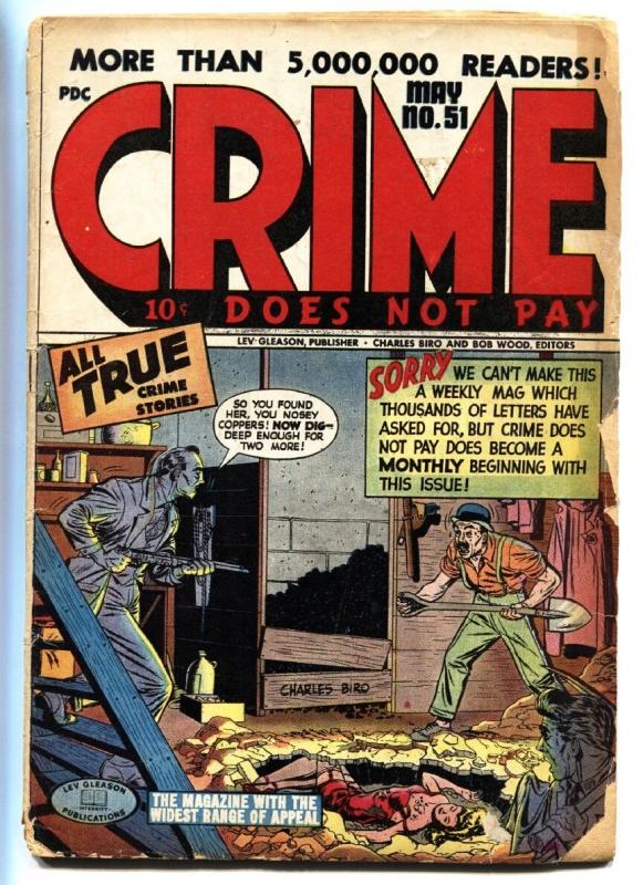 Crimes Does Not Pay #51 comic book Woman buried in stockings on cover!