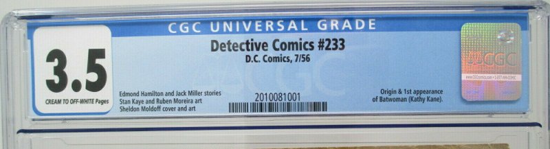 Detective Comics #233 ~ 1956 DC ~ CGC 3.5 VG-~ Origin 1st Appearance of Batwoman