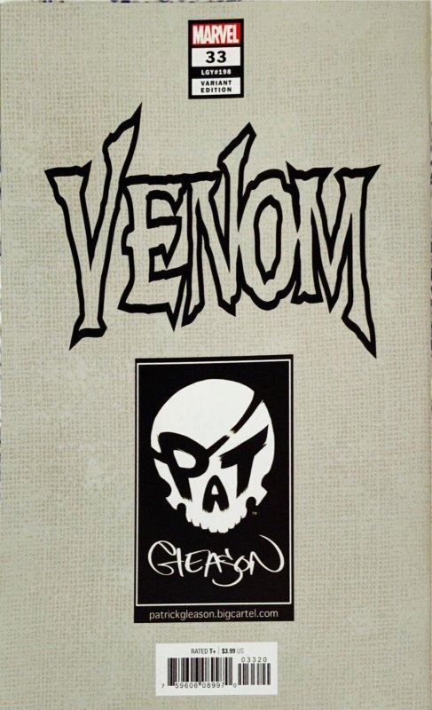 Venom #33 Patrick Gleason Secret White Webhead Variant SIGNED W/COA NM.